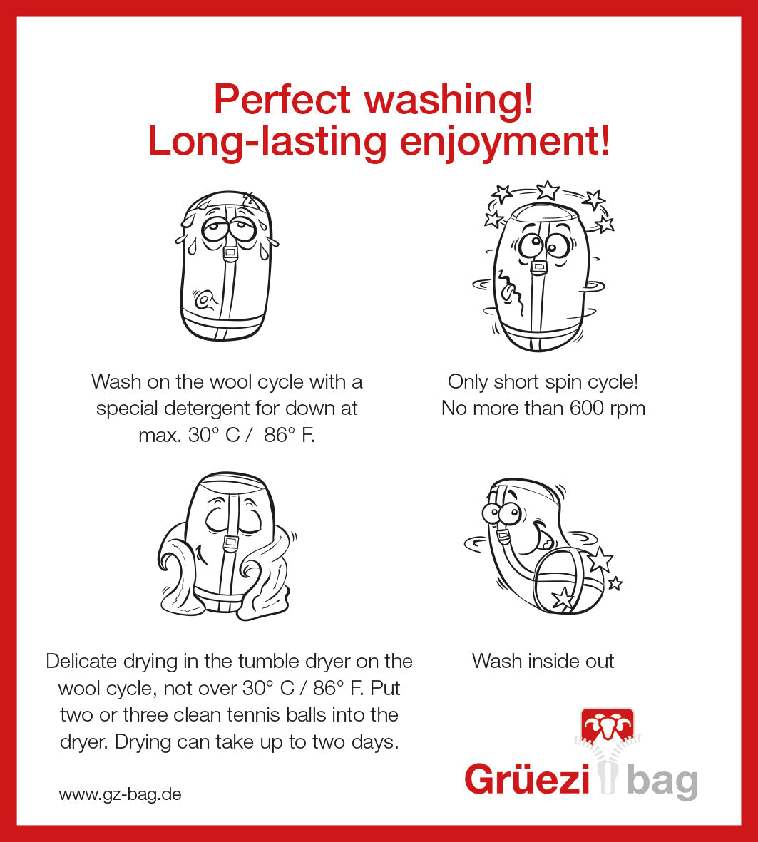 Grüezi bag Wollschlafsack Biopod DownWool Extreme Light 200 - washing instructions in english