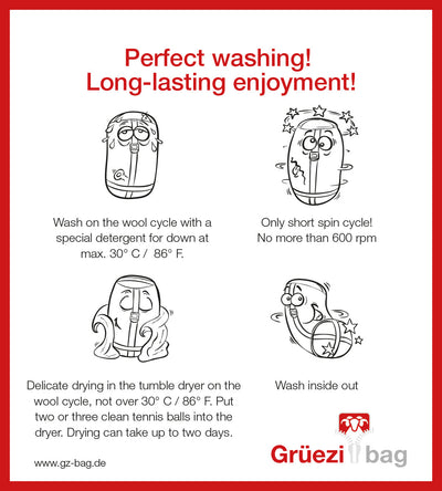 Grüezi bag Daunenschlafsack Biopod DownWool Subzero 175 - Washing instructions english