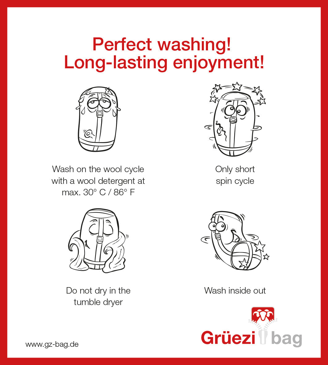 Grüezi bag Wollschlafsack Biopod Wolle Murmeltier Comfort XXL - Washing instructions english